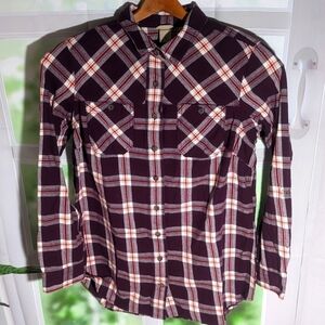 VTG Duluth Trading Co. Button Shirt Sz M Long Sleeve Burgundy Plaid Button‎ Up